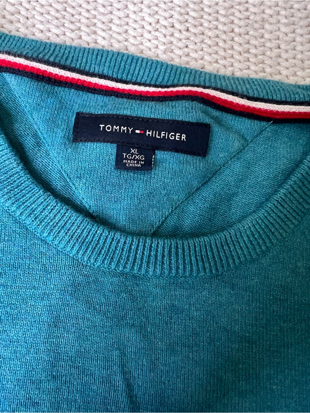 Tommy Hilfiger Teal Crewneck Sweater with Chest Flag Logo - Picture 3 of 4